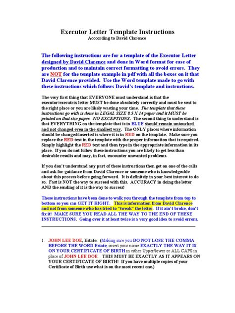 executor letter instructions executor mail
