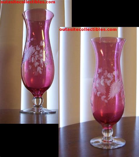 Fenton Cranberry Etched Glass Vase Vintage Fenton Art Glass Vases