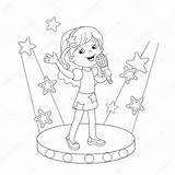 Singing Coloring Girl Outline Stage Song Singer Clipart Kids Cartoon Drawing Stock Illustration Vector Book Line Child Printable Music Pic sketch template