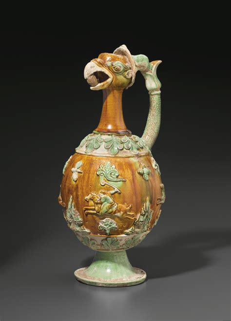 rare sancai glazed pottery phoenix head ewer china tang dynasty ad   christies