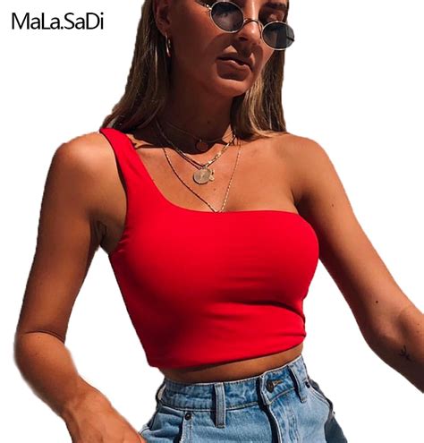 Fashion Red One Shoulder Strapless Tank Top Sex Sleeveless