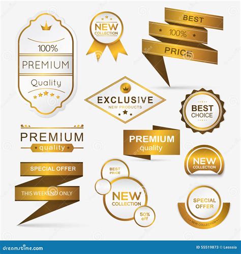 collection  golden premium promo sealsstickers stock vector illustration  ornament