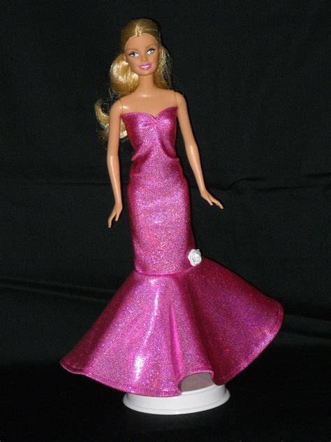 Barbie Doll Dress Handmade Hot Pink Shimmery Sheath Dress