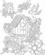 Coloring Pages Bird Adults House Birdhouse Spring Adult Floral Flower Kids Book Freebie Birds Flowers Color Colorit Drawing Printable Size sketch template