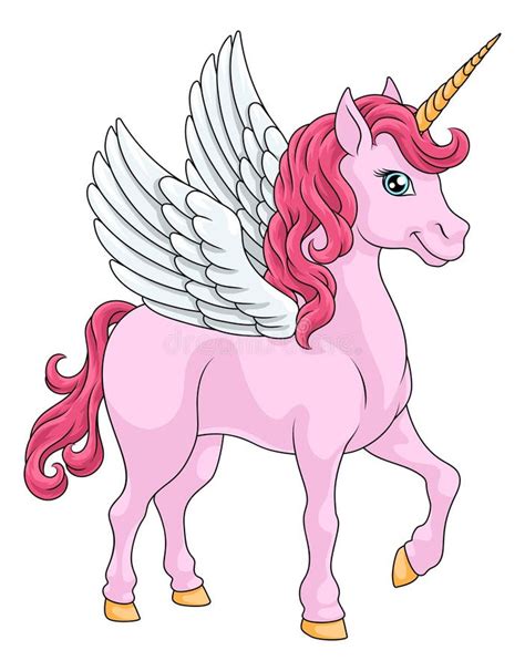 unicorn pegasus wings horn horse animal cartoon stock illustration