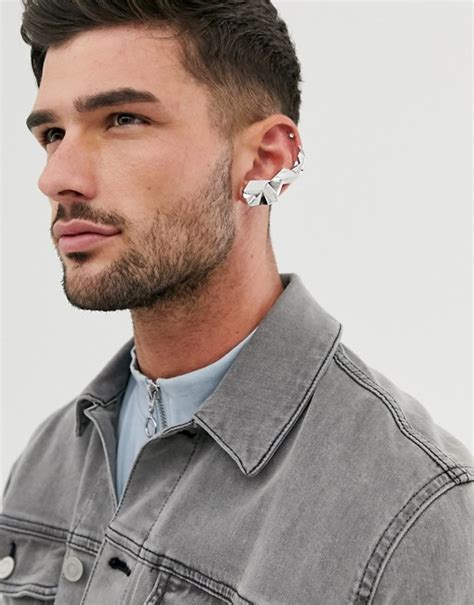 asos design abstract ear cuff  silver tone ear cuff cuff earrings mens piercings