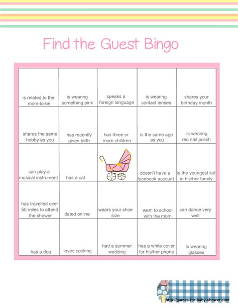printable baby shower guest bingo game