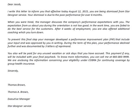 termination letter due  poor performance   great