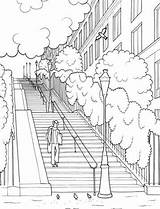 Cities Coloring Pages Kids Rue Escaliers Muller La Fun sketch template