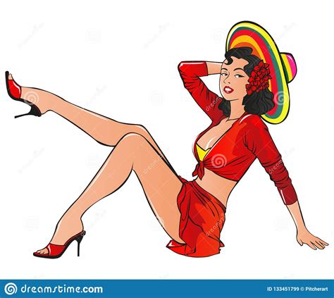 Beautiful Pin Up Girl Wearing A Sombrero Stock Vector