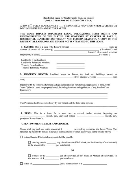 printable  rental agreement form florida printable forms