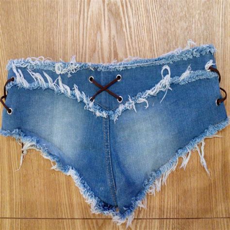 summer women sexy jeans denim shorts cotton lace up hole button skinny