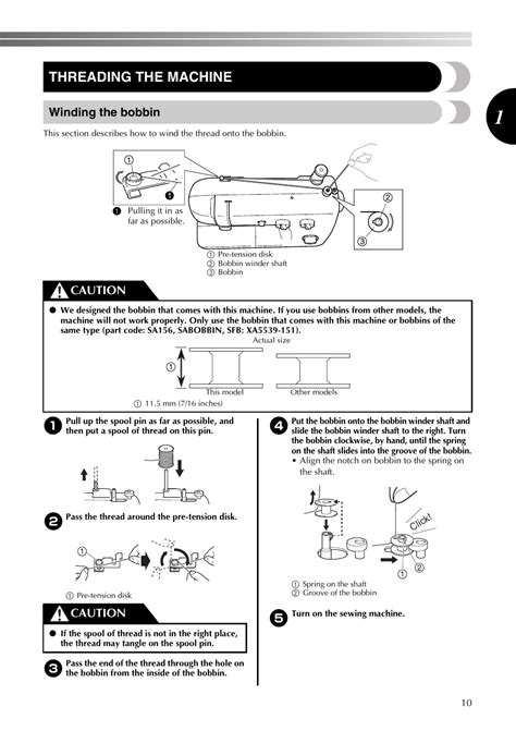 threading  machine winding  bobbin caution brother lx user manual page