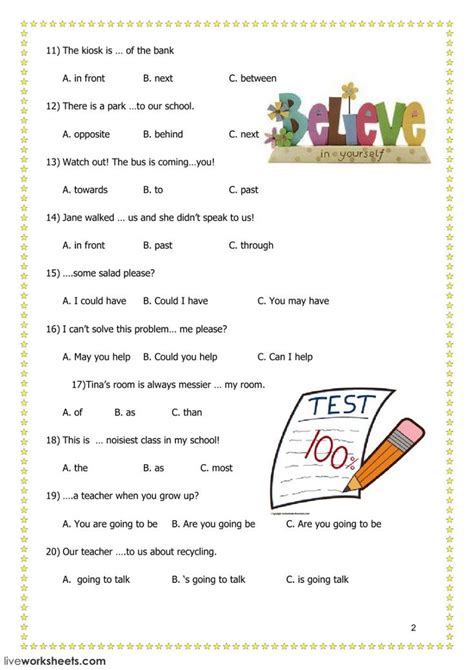 grammar test interactive worksheet worksheets english