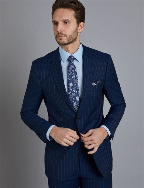mens dark blue pinstripe classic fit suit jacket hawes curtis