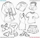 Coloring Clothing Pages Items Fashion Clip Printable Female Clipart Colouring Collage Digital Girls Visekart Royalty Illustration Rf Dresses Dress Library sketch template