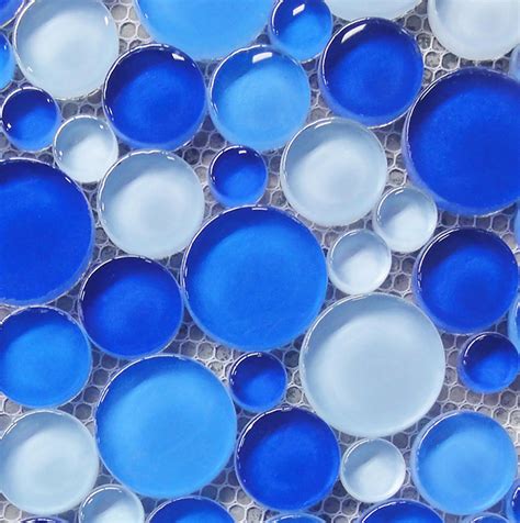 Aqua Bubble Round Blue Glass Mosaic Tile Blue Glass Mosaic Blue