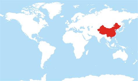 china located   world map