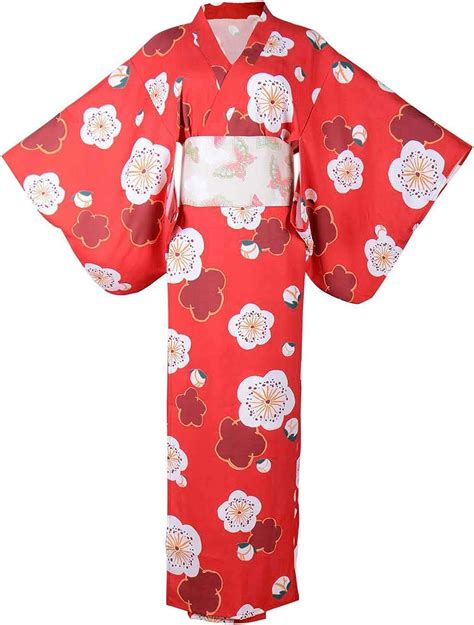 amazoncom womens red kimono costume love  cosplay yukata deluxe sakura flower japanese