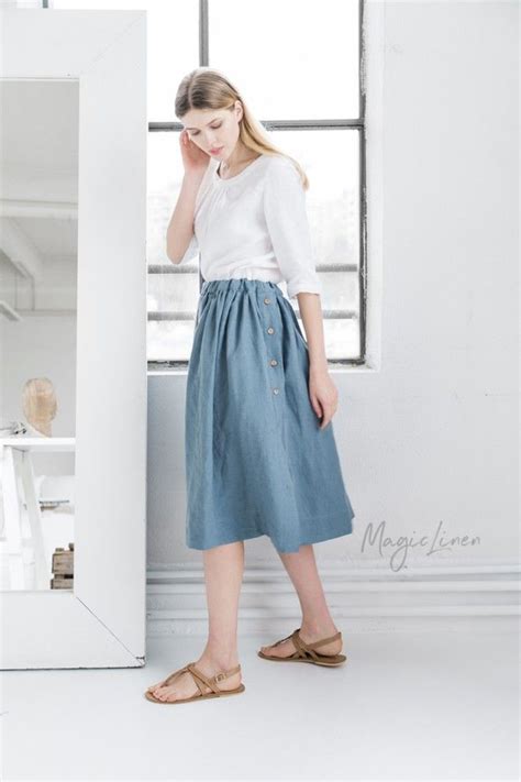 midi linen skirt   conservative outfits linen skirt pocket