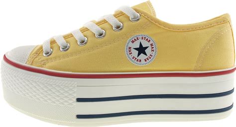 Maxstar Womens C50 6 Holes Platform Canvas Low Top Sneakers Yellow 8