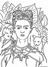Frida Kahlo Coloring Pages Printable Portrait Self Necklace Thorns Para Obras Drawing Colorir Pinturas Info Book Supercoloring Print Painting Colorear sketch template