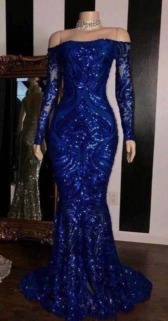 sparkly sequined silver mermaid african prom dresses royal blue long sleeve graduation formal