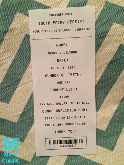 printable tooth fairy receipts   choose  mama cheaps