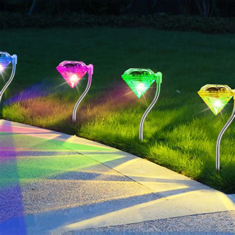 pack solar garden light outdoor diamond led light  color changing ip waterproof pathway