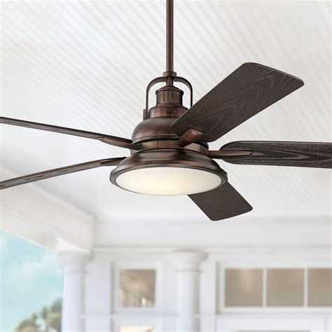 60 Wind And Sea Bronze Finish Led Outdoor Ceiling Fan With Remote