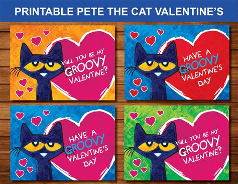 printable pete  cat mini valentines day cards digital etsy