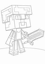 Minecraft Coloring Pages Raskraski Print Game Wears Holds Sword Armor Character Main sketch template