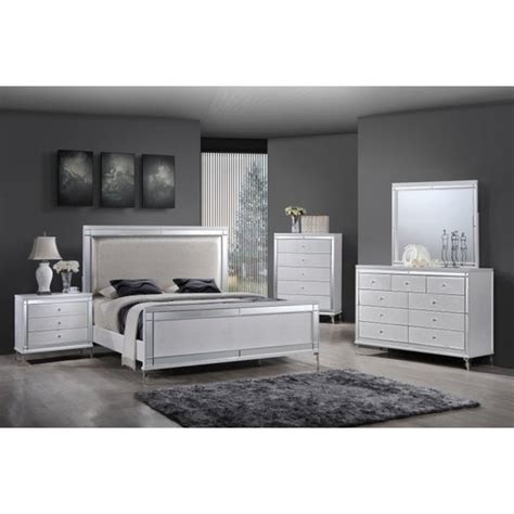quality furniture metallic white  piece glam bedroom set