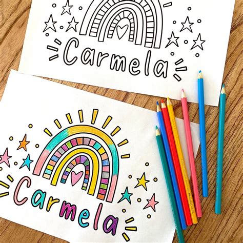 custom  rainbow coloring page  kids personalized etsy