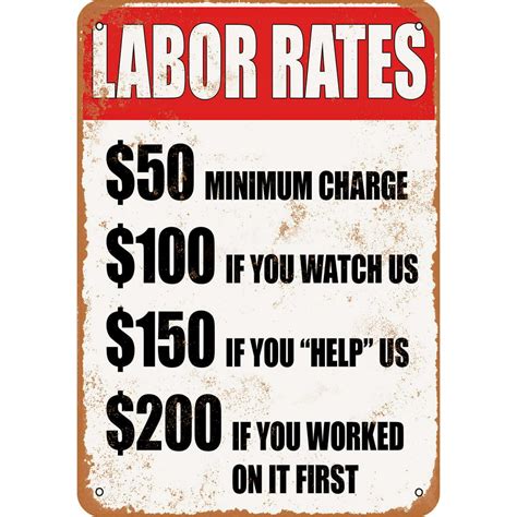 funny labor rates  lot   worked    metal sign