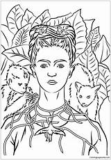 Necklace Frida Self Portrait Coloring Kahlo Pages Thorns Color Kids sketch template