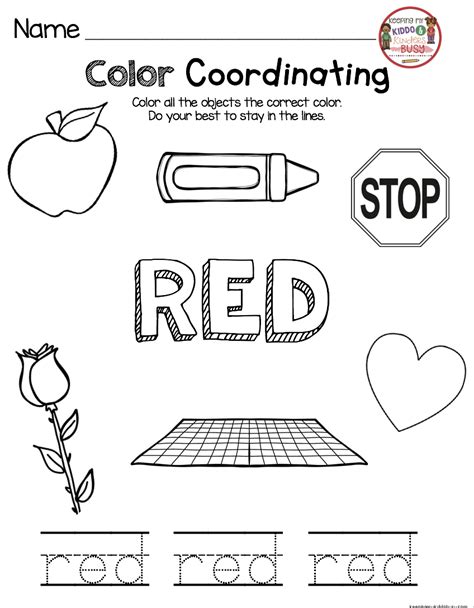 red colour worksheet  kindergarten