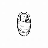 Baby Blanket Vector Outline Infant Icon Hand Clip Doodle Drawn Illustrations Newborn Wraped Swaddled Sketch Cute Illustration sketch template