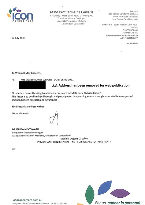oncologist letter confirming illness elizabeth anne wright
