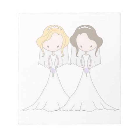 blonde and brunette cartoon brides lesbian wedding notepad