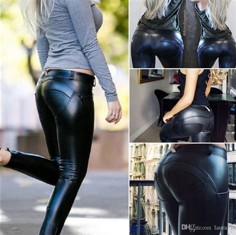 2019 fashion hot sale slim women biker skinny leather pants trousers leggings black pu lady