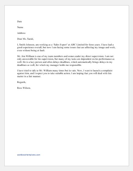 complaint  manager letter sample    letter