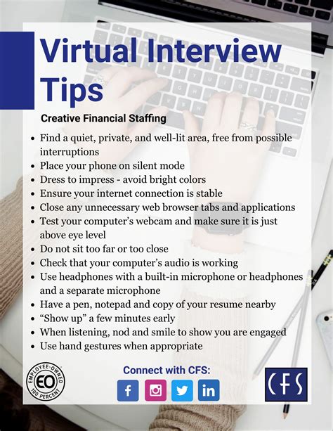 virtual interview tips creative financial staffing