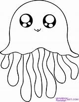 Coloring Jellyfish Cute Pages Animals Animal Sea Cartoon Kids Jelly Colouring Drawing Print Ocean Drawings Draw Easy Template sketch template