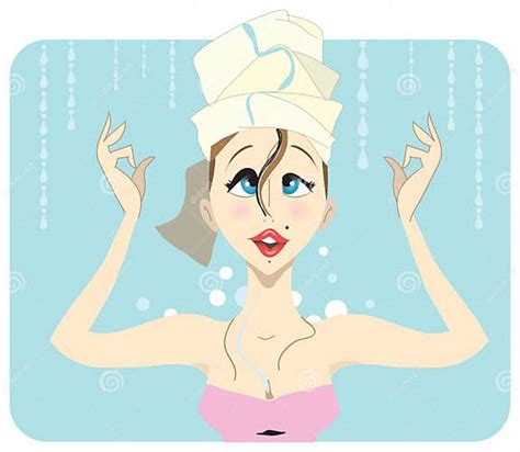 Young Brunette Taking A Shower With Curly Hair Stock Vector
