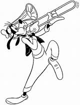 Trombone Goofy Coloring Pages Trumpet Music Playing Printable Tuba Drawing Disney Plays Mickey Blowing Kids Mouse Cartoon Gif Disneyclips Popular sketch template