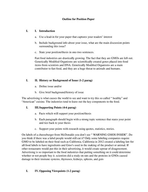 position paper format outline writing argumentative essay order
