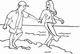Beach Coloring Walking Woman Man Happiness Pages When Printable Clipart Categories sketch template