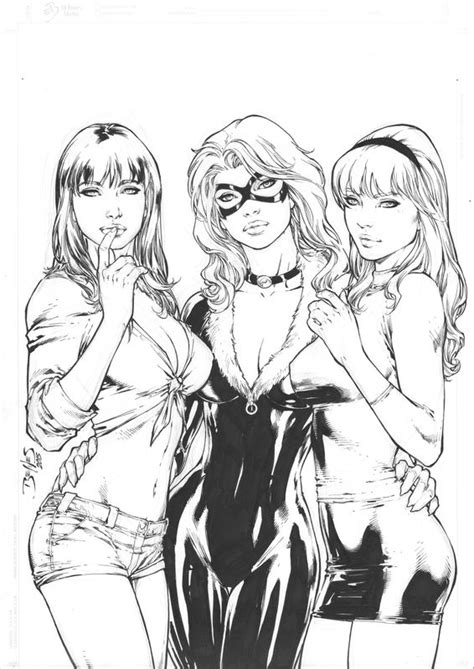 Ed Benes Black Cat Mary Jane Gwen Stacy Commission By Ed Benes