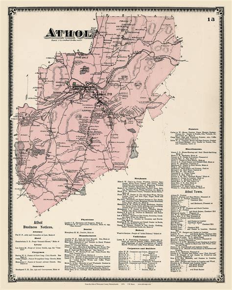 athol massachusetts   town map reprint worcester  atlas